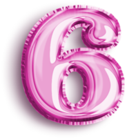 número 6 globo número rosa metalizado. ilustración de número lleno de perfil aerodinámico aislado sobre fondo transparente. elemento de diseño para la decoración de fiestas festivas png