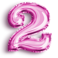 número 2 globo número rosa metalizado. ilustración de número lleno de perfil aerodinámico aislado sobre fondo transparente. elemento de diseño para la decoración de fiestas festivas png