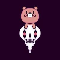 Cute bear and melted skull cartoon, illustration for t-shirt, sticker, or apparel merchandise. With modern pop style. vector