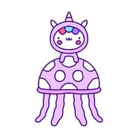 dulce bebé unicornio y arte de garabatos de medusas, ilustración para camisetas, pegatinas o prendas de vestir. con pop moderno y estilo kawaii. vector