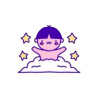 Funny kid on the cloud doodle art, illustration for t-shirt, sticker, or apparel merchandise. With modern pop and kawaii style. vector