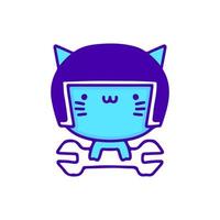 dulce gato bebé con casco y sosteniendo arte de garabatos de llave inglesa, ilustración para camisetas, pegatinas o prendas de vestir. con pop moderno y estilo kawaii. vector