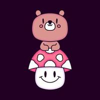 Kawaii bear with mushroom cartoon, illustration for t-shirt, sticker, or apparel merchandise. With modern pop style. vector