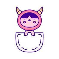 Cute baby in devil costume inside the pocket doodle art, illustration for t-shirt, sticker, or apparel merchandise. With modern pop and kawaii style. vector