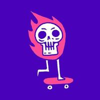 Fire skull riding skateboard doodle cartoon, illustration for t-shirt, sticker, or apparel merchandise. With modern pop and urban style. vector