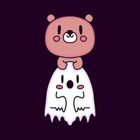 Cute little bear and ghost cartoon, illustration for t-shirt, sticker, or apparel merchandise. With modern pop style. vector