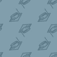Graduate hat engraved seamless pattern. Vintage element education in hand drawn style. Sketch texture for fabric, wallpaper, textile, print, title, wrapping paper. Vector illustration.
