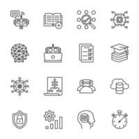 AI Artificial Intelligence technology and Machine Learning Icons, Vector thin line icons set.