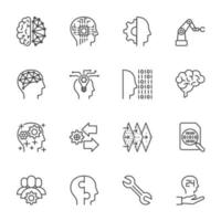 AI Artificial Intelligence technology and Machine Learning Icons, Vector thin line icons set.