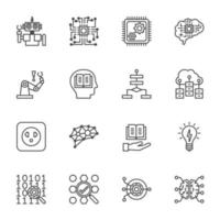 AI Artificial Intelligence technology and Machine Learning Icons, Vector thin line icons set.