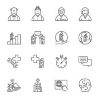 iconos de línea delgada para personas mayores, concepto de sociedad envejecida, conjunto de iconos de línea vectorial vector