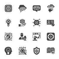 AI Artificial Intelligence technology and Machine Learning Icons, Vector Solid icons set.