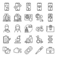 Telemedicine icons set. Outline icons related hospital and medical care. vector