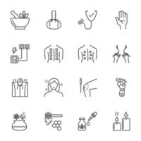 Traditional thai medical and massage icon set. Elements for design, Vector line icon on white background.