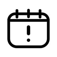 Calendar warning icon line isolated on white background. Black flat thin icon on modern outline style. Linear symbol and editable stroke. Simple and pixel perfect stroke vector illustration