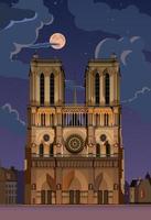 noche de luna Notre Dame de París. vector. vector