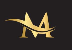 Letter M Logo Design. Water Wave M Logotype vector