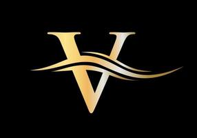 Letter V Logo Design. V Logotype with Water Wave Concept vector