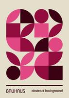Minimal vintage 20s geometric design posters, wall art, template, layout with primitive shapes. Bauhaus pink magenta retro pattern background, vector abstract circle, triangle and square line art.