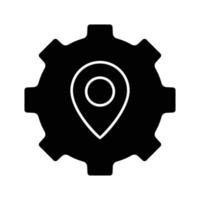 Gear icon illustration with map. suitable for project location icon. icon related to project management. glyph icon style. Simple vector design editable