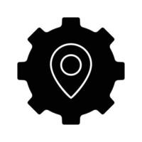 ilustración de icono de engranaje con mapa. adecuado para el icono de ubicación del proyecto. icono relacionado con la gestión de proyectos. estilo de icono de glifo. diseño vectorial simple editable vector