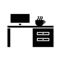 ilustración del icono de la mesa con la computadora del monitor. adecuado para el icono del lugar de trabajo. icono relacionado con la gestión de proyectos. estilo de icono de glifo. diseño vectorial simple editable vector