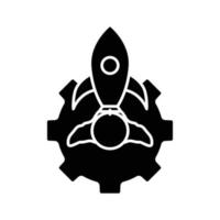 Gear icon illustration with rocket. suitable for start project icon. icon related to project management. glyph icon style. Simple vector design editable