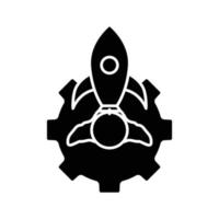 Gear icon illustration with rocket. suitable for start project icon. icon related to project management. glyph icon style. Simple vector design editable