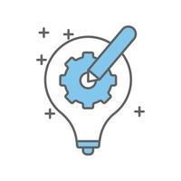 Light bulb icon illustration with gear and pencil. suitable for project idea icon. icon related to project management. flat line icon style. Simple vector design editable