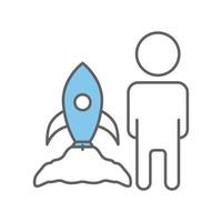 People icon illustration with rocket. suitable for project launch icon. icon related to project management. Flat icon style. Simple vector design editable