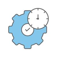 Gear icon illustration with clock. suitable for project time icon. icon related to project management. flat line icon style. Simple vector design editable