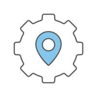 Gear icon illustration with map. suitable for project location icon. icon related to project management. flat line icon style. Simple vector design editable