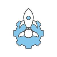 Gear icon illustration with rocket. suitable for start project icon. icon related to project management. flat line icon style. Simple vector design editable