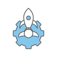 Gear icon illustration with rocket. suitable for start project icon. icon related to project management. flat line icon style. Simple vector design editable