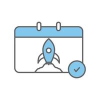 Calendar icon illustration with rocket. suitable for project processing icon. icon related to project management. Flat icon style. Simple vector design editable