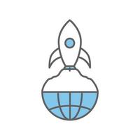 Earth icon illustration with rocket. suitable for global start icon. icon related to project management. Flat icon style. Simple vector design editable