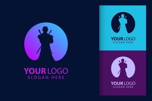 Samurai man logo in cyberpunk. Colorful symbol template design with soft background. Abstract vector branding.