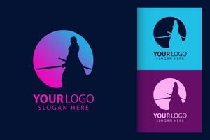 Samurai man logo in cyberpunk. Colorful symbol template design with soft background. Abstract vector branding.