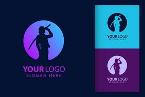 Samurai man logo in cyberpunk. Colorful symbol template design with soft background. Abstract vector branding.