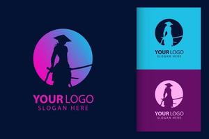 Samurai man logo in cyberpunk. Colorful symbol template design with soft background. Abstract vector branding.