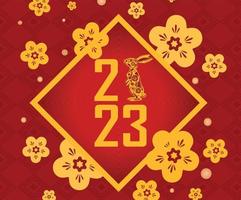 Happy Chinese new year 2023 year of the rabbit Yellow Abstract Design Vector Illustration With Red Background