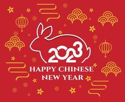 Happy Chinese new year 2023 year of the rabbit Yellow And White Design Vector Abstract Illustration With Red Background