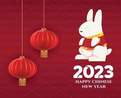 feliz año nuevo chino 2023 año del diseño de conejo ilustración vectorial abstracta con fondo rojo vector