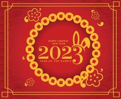 Happy Chinese new year 2023 year of the rabbit Yellow Abstract Design Vector Illustration With Red Background