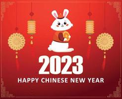 Happy Chinese new year 2023 year of the rabbit Abstract Design Illustration Vector With Red Background