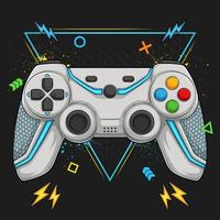 Hand drawn analog joystick game console, colorful video game controller and game pad vector