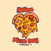 día nacional de la pizza. ilustración de rebanadas de pizza. amor, pizza de dibujos animados en forma de corazón. fondo de la bandera del cartel del día de la pizza vector