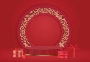 fondo 3d escenario pedestal año nuevo chino rojo abstracto pantalla producto vector