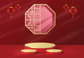 fondo 3d escenario pedestal año nuevo chino rojo abstracto pantalla producto vector