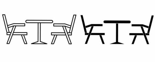 outline silhouette dining table and chair icon set isolated on white background vector